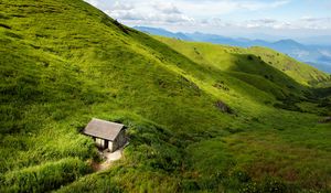 Preview wallpaper house, hills, grass, nature
