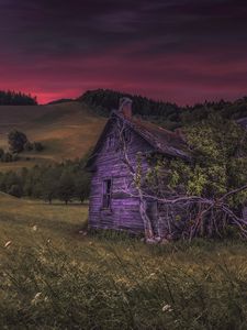 Preview wallpaper house, hills, nature, twilight
