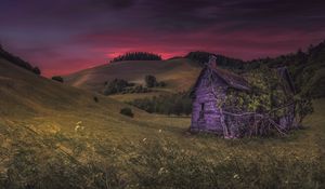 Preview wallpaper house, hills, nature, twilight