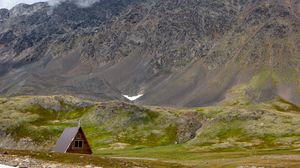 Preview wallpaper house, hills, relief, grass, nature