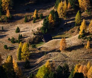 Preview wallpaper house, hills, trees, aerial view