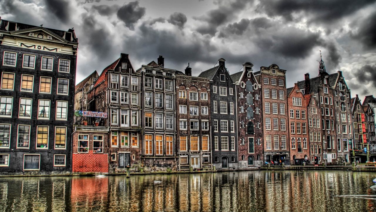 Wallpaper house, holland, river, buildings, hdr