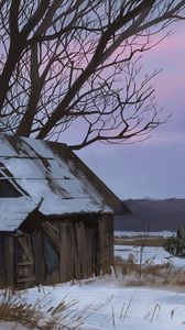 Preview wallpaper house, hut, tree, art