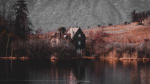 Preview wallpaper house, lake, autumn, mountains, landscape