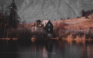 Preview wallpaper house, lake, autumn, mountains, landscape