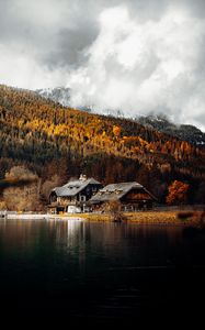 Preview wallpaper house, lake, forest, autumn, landscape