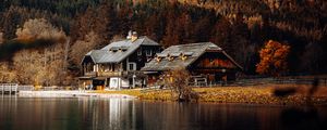 Preview wallpaper house, lake, forest, autumn, landscape