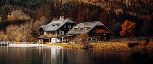 Preview wallpaper house, lake, forest, autumn, landscape