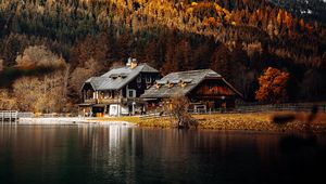Preview wallpaper house, lake, forest, autumn, landscape