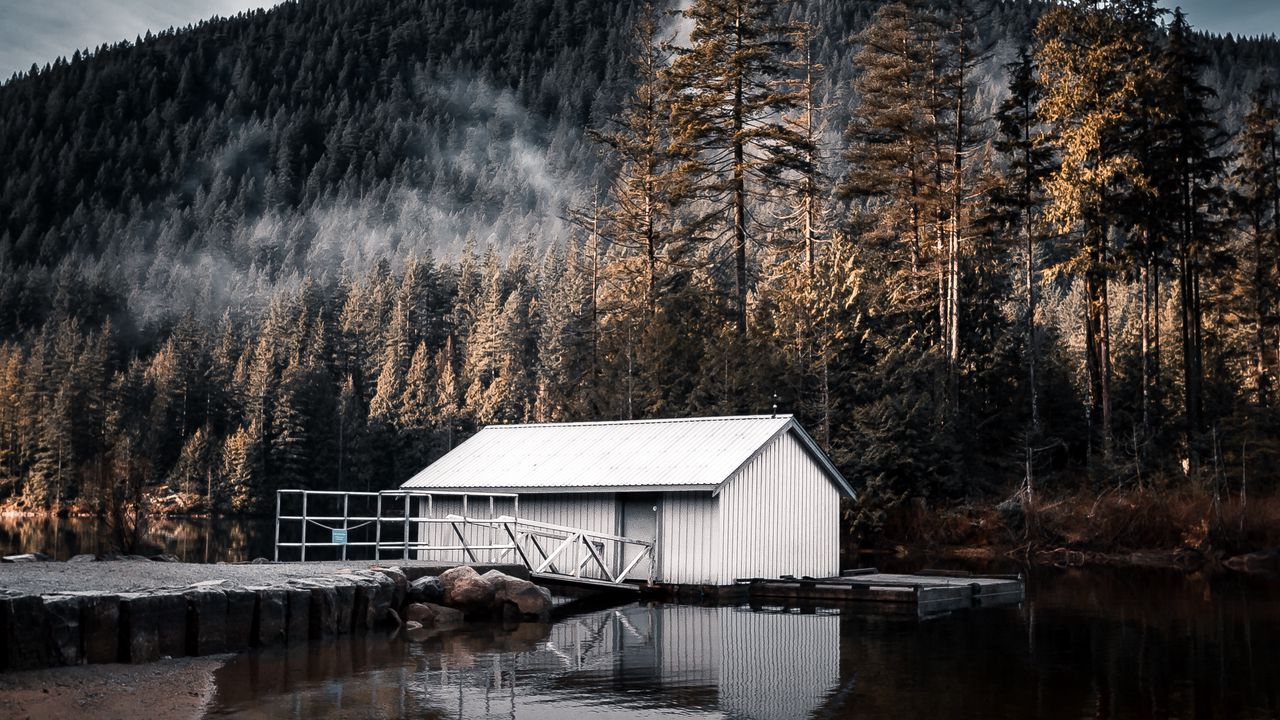 Wallpaper house, lake, mountain, forest, nature