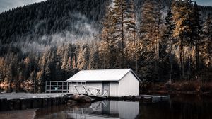 Preview wallpaper house, lake, mountain, forest, nature