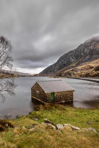 Preview wallpaper house, lake, mountain, landscape