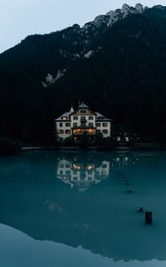 Preview wallpaper house, lake, mountains, forest, nature