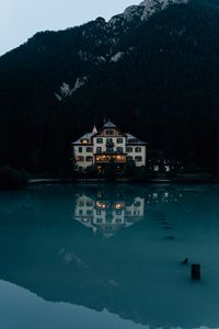 Preview wallpaper house, lake, mountains, forest, nature