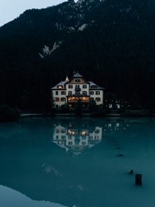 Preview wallpaper house, lake, mountains, forest, nature