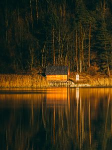 Preview wallpaper house, lake, reflection, forest