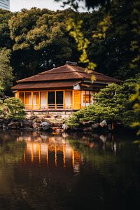 Preview wallpaper house, lake, reflection, trees, asia