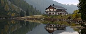 Preview wallpaper house, lake, reflection, forest, view