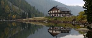 Preview wallpaper house, lake, reflection, forest, view
