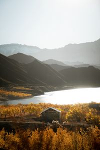 Preview wallpaper house, lake, shore, mountains, nature