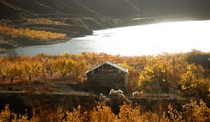 Preview wallpaper house, lake, shore, mountains, nature