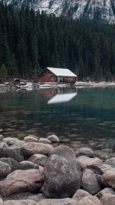 Preview wallpaper house, lake, stones, forest