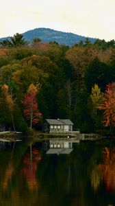 Preview wallpaper house, lake, trees, autumn, reflection, landscape
