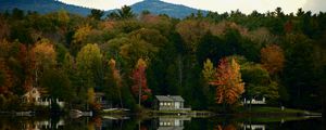 Preview wallpaper house, lake, trees, autumn, reflection, landscape
