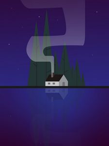 Preview wallpaper house, lake, trees, vector, art