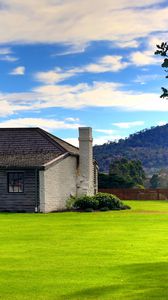 Preview wallpaper house, lawn, pipe, sky