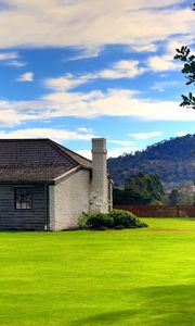 Preview wallpaper house, lawn, pipe, sky