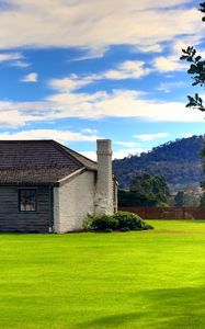 Preview wallpaper house, lawn, pipe, sky