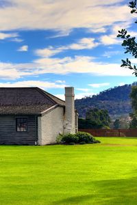 Preview wallpaper house, lawn, pipe, sky