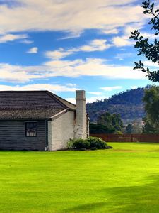 Preview wallpaper house, lawn, pipe, sky