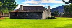 Preview wallpaper house, lawn, pipe, sky