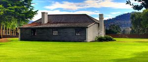 Preview wallpaper house, lawn, pipe, sky