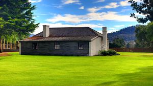 Preview wallpaper house, lawn, pipe, sky