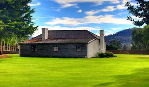 Preview wallpaper house, lawn, pipe, sky