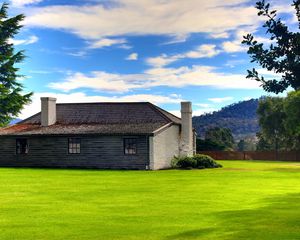 Preview wallpaper house, lawn, pipe, sky