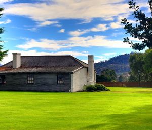 Preview wallpaper house, lawn, pipe, sky