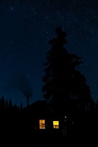 Preview wallpaper house, light, forest, trees, silhouettes, night, dark