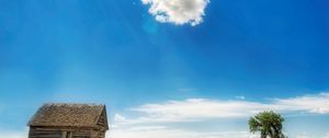 Preview wallpaper house, log hut, cloud, tree, sky, patches of light