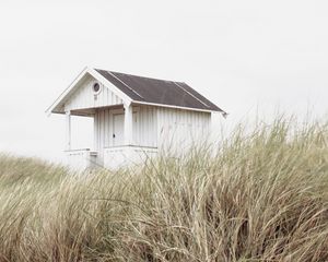 Preview wallpaper house, lonely, grass, harmony, minimalism