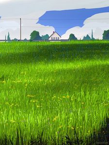 Preview wallpaper house, meadow, art, field, grass