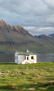 Preview wallpaper house, meadow, lake, mountains, nature