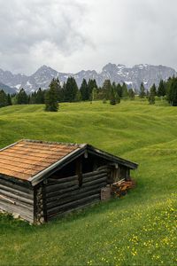 Preview wallpaper house, meadow, trees, mountains, nature