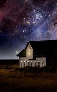 Preview wallpaper house, milky way, starry sky, stars, night