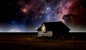 Preview wallpaper house, milky way, starry sky, stars, night