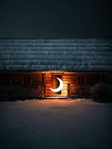 Preview wallpaper house, moon, glow, illusion, night