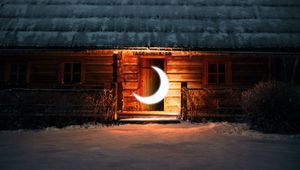 Preview wallpaper house, moon, glow, illusion, night